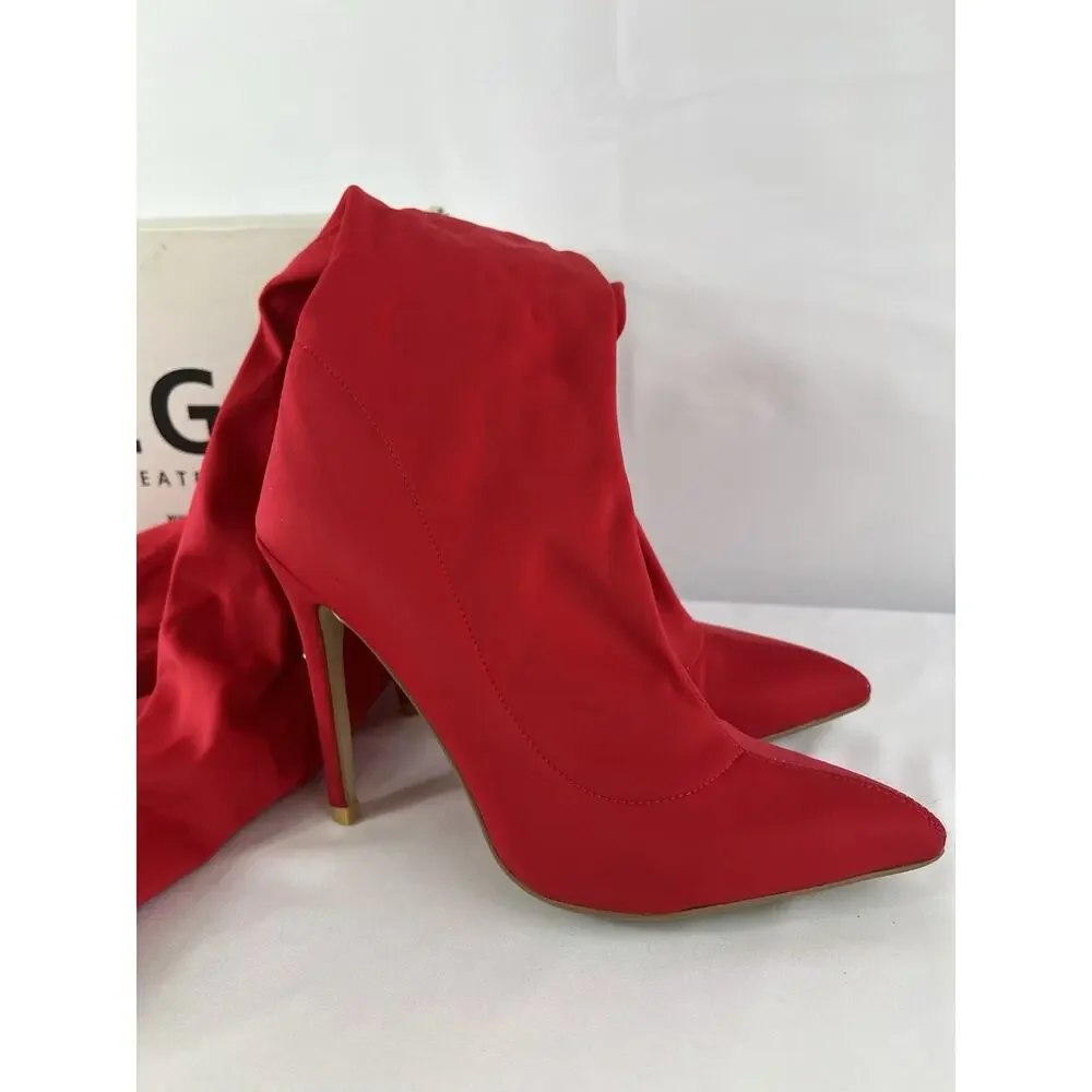 EGO Alabama Red Lycra Stiletto Sock Boots Pointed Toe Women’s Size 9 UK 7